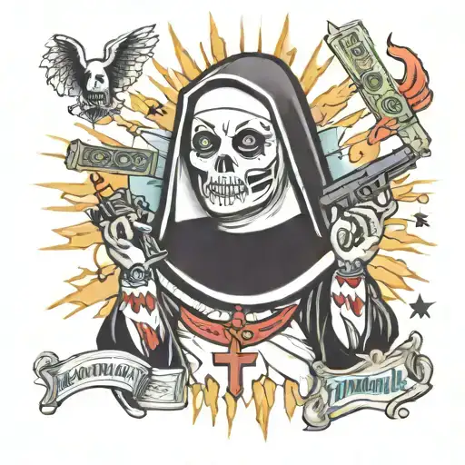 nun guns money drugs tattoo design idea