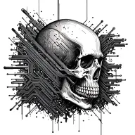 skull and technology with PCB tracks and dark atmosphere tattoo design idea