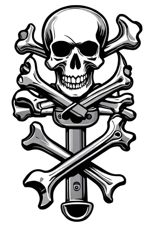 pipe wrench skull and crossbones tattoo design idea