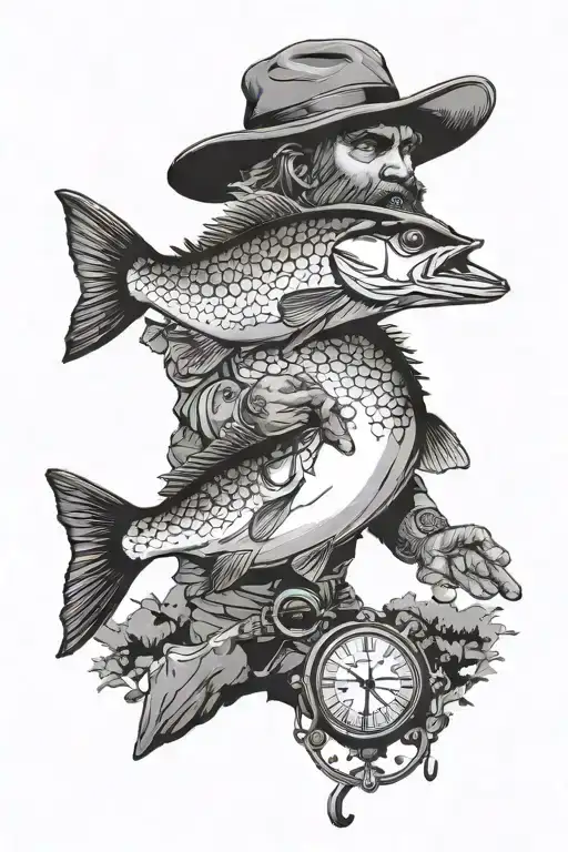 outdoorsman hunting and fishing tattoo design idea