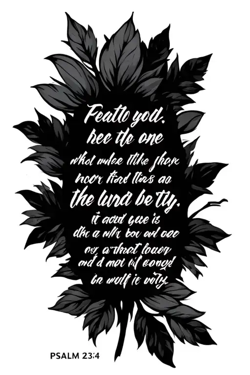 verse psalm 23:4 bold written with back ground tattoo design idea