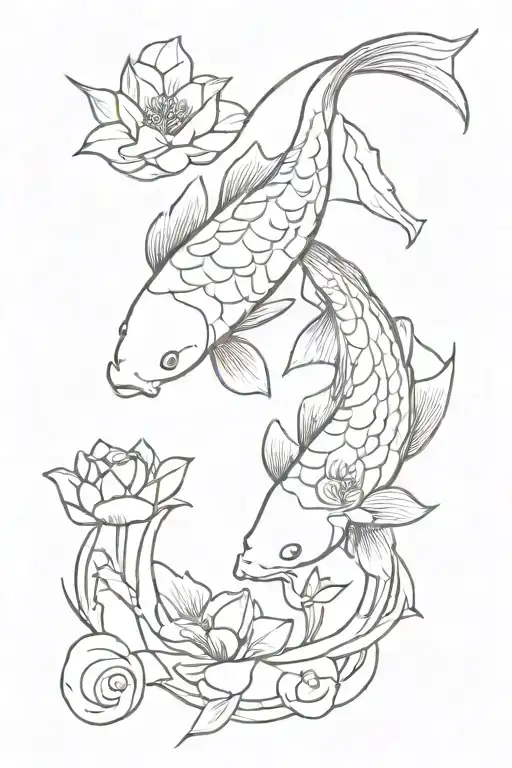 koi fish and flowers intertwined tattoo design idea