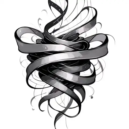 artistic aurora ribbons mixed with music soundwaves , transculent waves vortex, evolving prism tattoo design idea