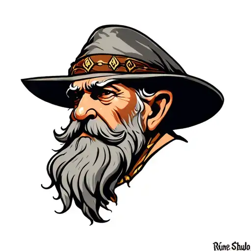 wise old man old school runescape party head tattoo design idea