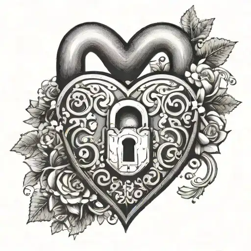 A heart-shaped lock with a keyhole in the center, symbolizing the idea of unlocking love tattoo design idea