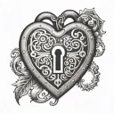 A heart-shaped lock with a keyhole in the center, symbolizing the idea of unlocking love tattoo design idea