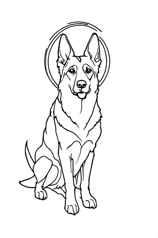 german shepherd dog outline with halo tattoo design idea