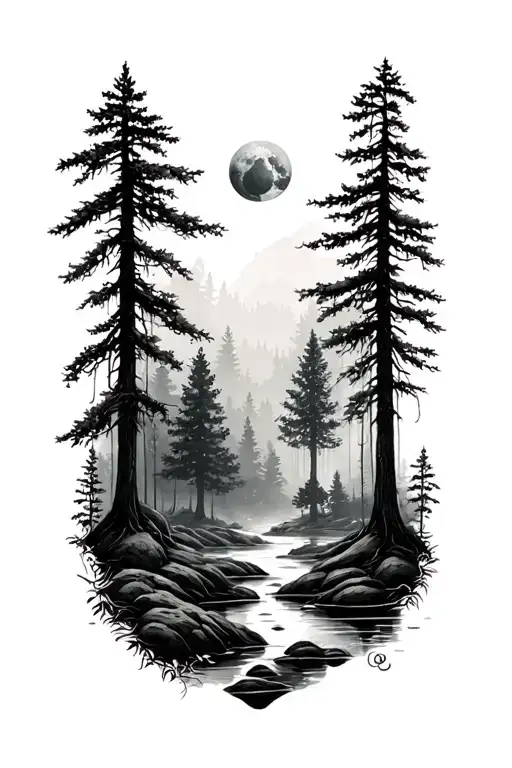kind and calm forest scene tattoo design idea
