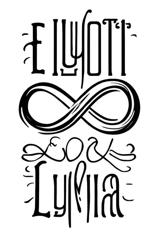 "Elyott Lyvia" infinity with 2 names incorporated tattoo design idea