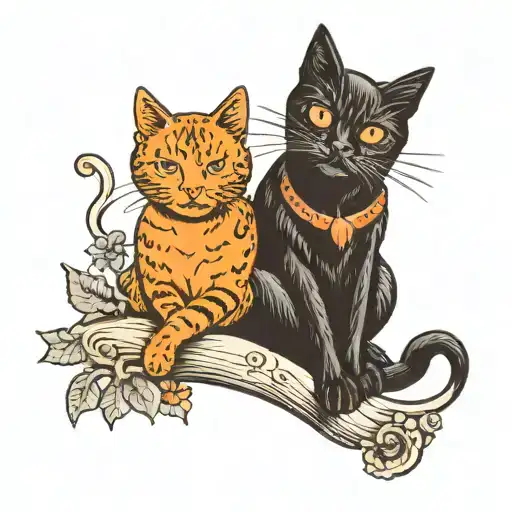 a black cat and an orange cat sitting tattoo design idea