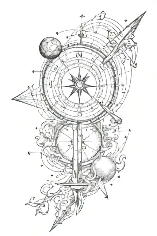 compass, arrow and planet earth with one huge tattoo design idea