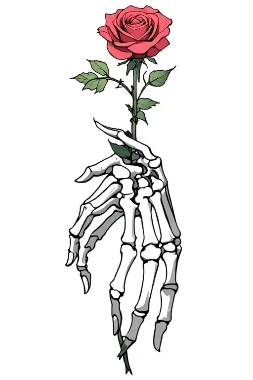 skeleton hand hold rose no shading  tattoo design idea