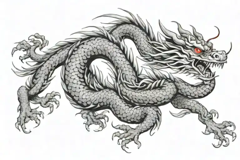 Japanese Dragon With Long Body Black And Grey Tattoo hd quality tattoo design idea