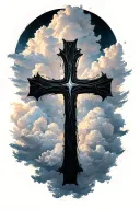 simple black cross in front of clouds surrounding tattoo design idea