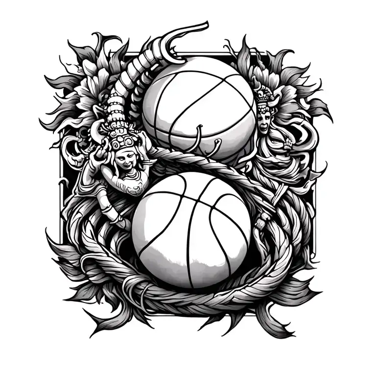 Buddhist vajra and basket ball morphing tattoo design idea