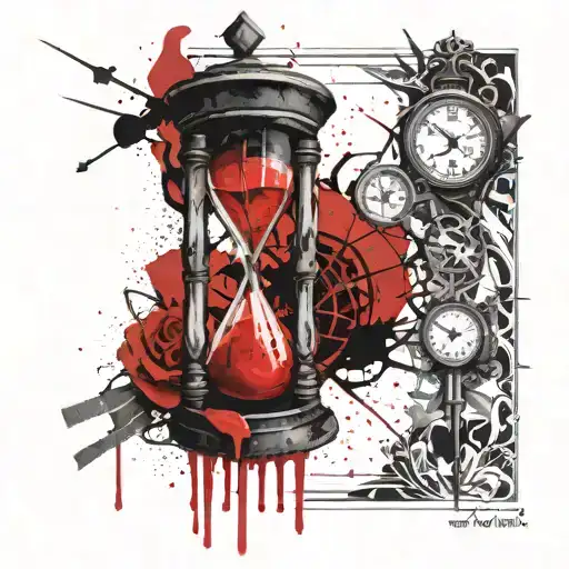 hourglass with a religious cross above it, syringe below it with a compass  tattoo design idea