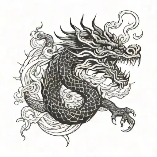 Japanese Dragon breathing fire tattoo design idea