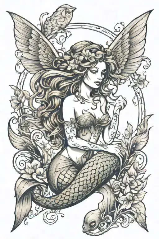 Fairy Mermaid symmetrical tattoo design idea