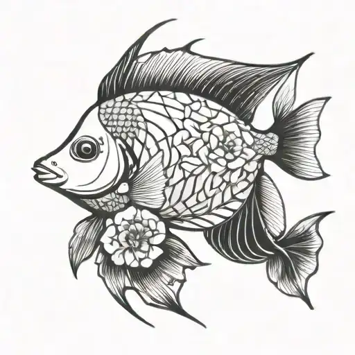 angelfish with flowers intertwined tattoo design idea
