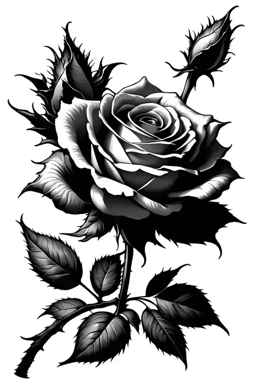 A rose with a long thorny stem tattoo design idea