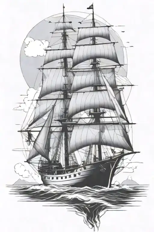 sailing yacht with high mast tattoo design idea