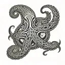 Fun and intricate celtic patterns surrounding a mystical octopus tattoo design idea