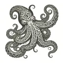 Fun and intricate celtic patterns surrounding a mystical octopus tattoo design idea