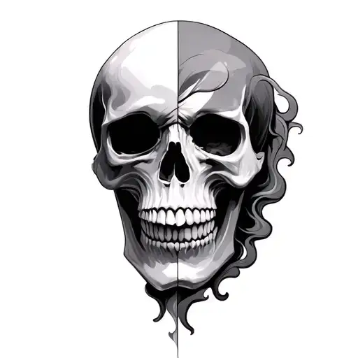 smoky half skull face  tattoo design idea