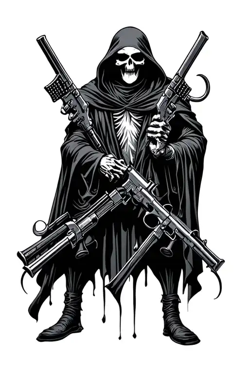 grim reaper holding guns tattoo design idea