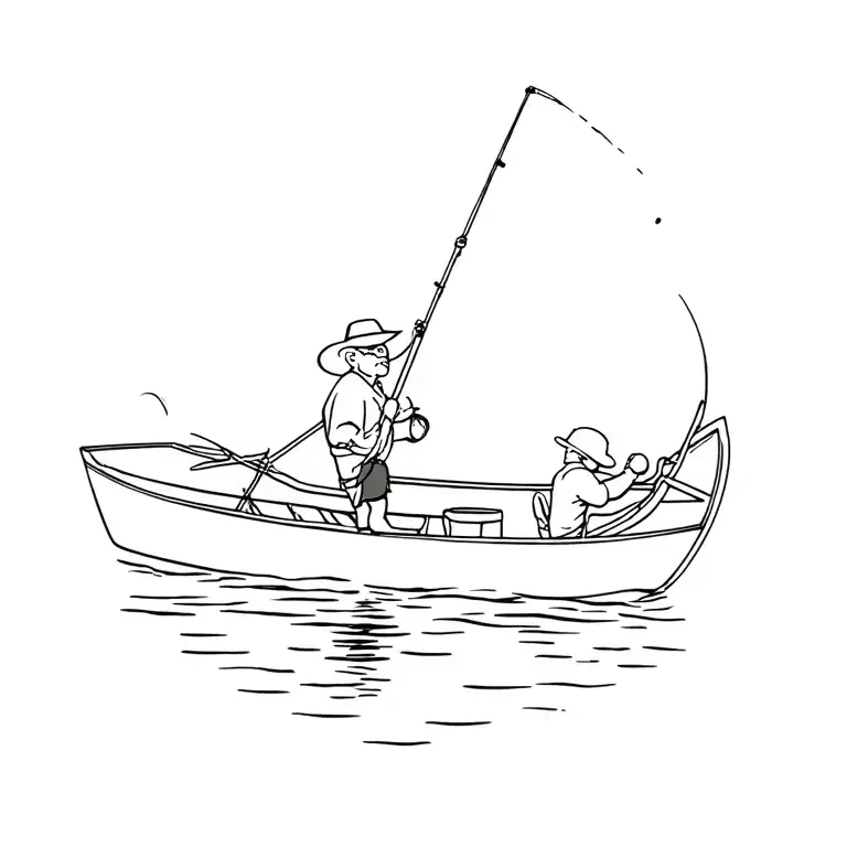 fishing with grandpa ans grandson in boat tattoo design idea