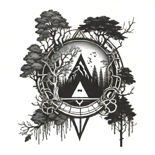 forest and rune tattoo design idea