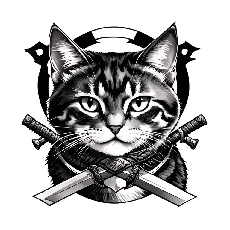 cat samurai sword tattoo design idea
