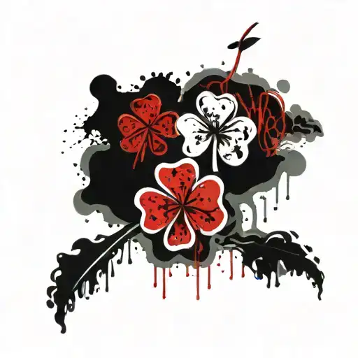 four leaf clover in each clover in order to left to right its written fame-family-confidence-hardworking tattoo design idea