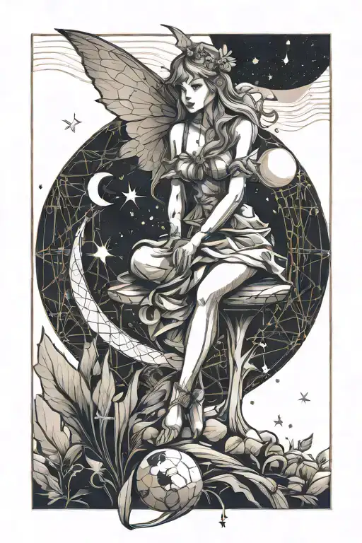 Fairy sitting on moon tattoo design idea