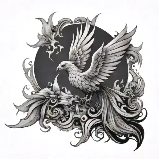 feminine phoenix rising from the ashes tattoo design idea