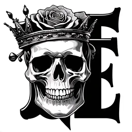 buchstabe F mit krone rose skull tattoo design idea