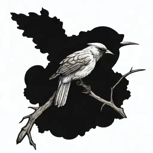 cardinal bird and hummingbird on a branch tattoo design idea