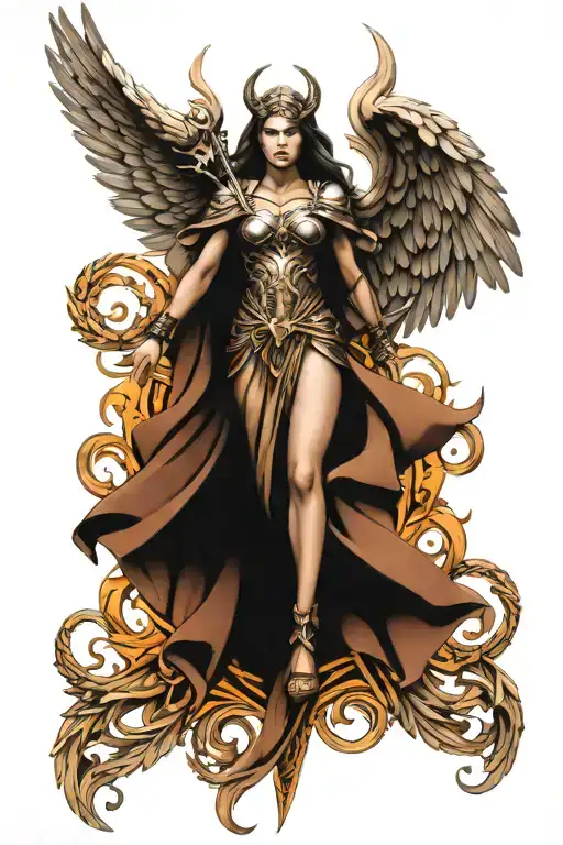 Valkyrie wings intertwined tattoo design idea