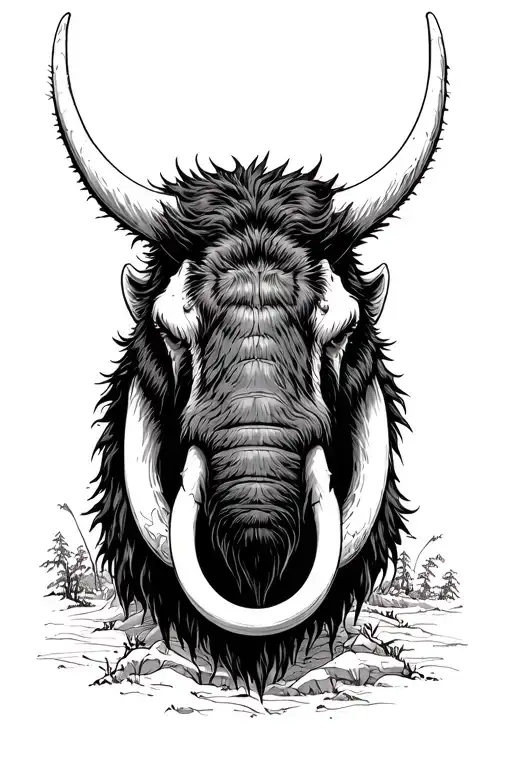 create a front-facing mammoth head. Make the mammoth look angry tattoo design idea