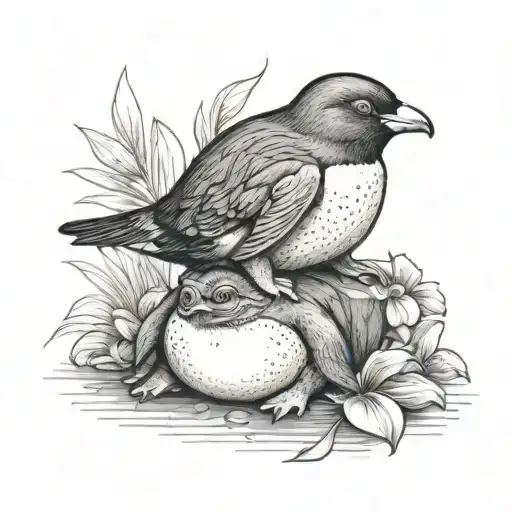 penguin and frog sitting tattoo design idea