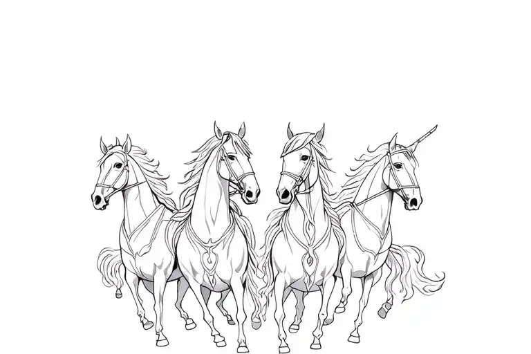 four horseman of the appocalypse armegedon lighthing flames skulls  tattoo design idea