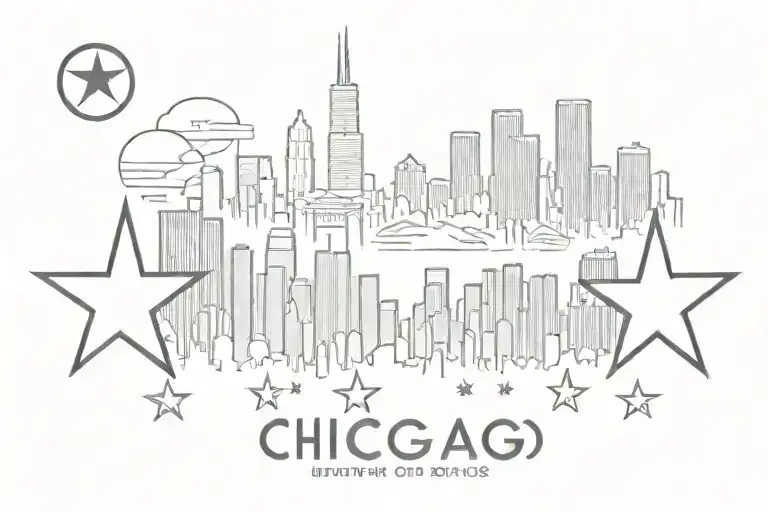 chicago stars with skyline outline above tattoo design idea