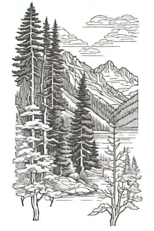 Maroon Bells with 4 aspen trees tattoo design idea
