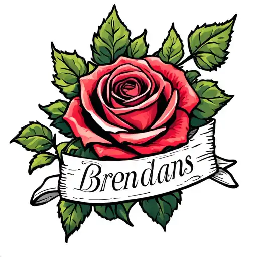 rose tattoo with name on the bettom saying brendans and make the name in a lable so it visabull tattoo design idea