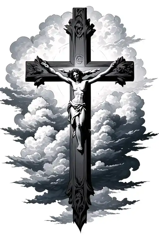 cross with clouds surrounding with LLR on the cross some where tattoo design idea
