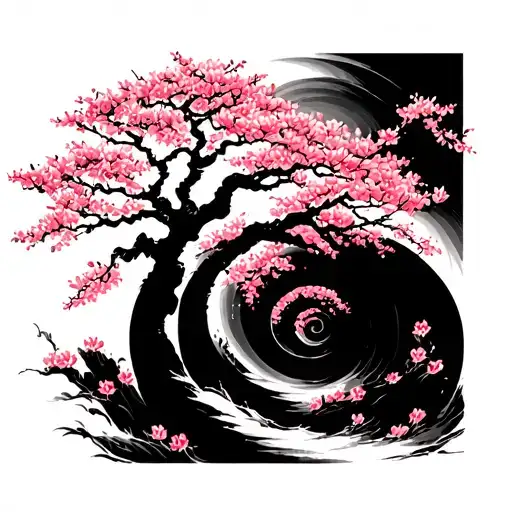 cherry blossom tree with spiral background  tattoo design idea