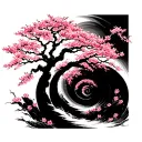 cherry blossom tree with spiral background  tattoo design idea