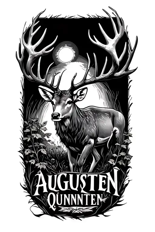 "August Quinnten" Deer Stag w/ halo symbolizing adult son walking tattoo design idea