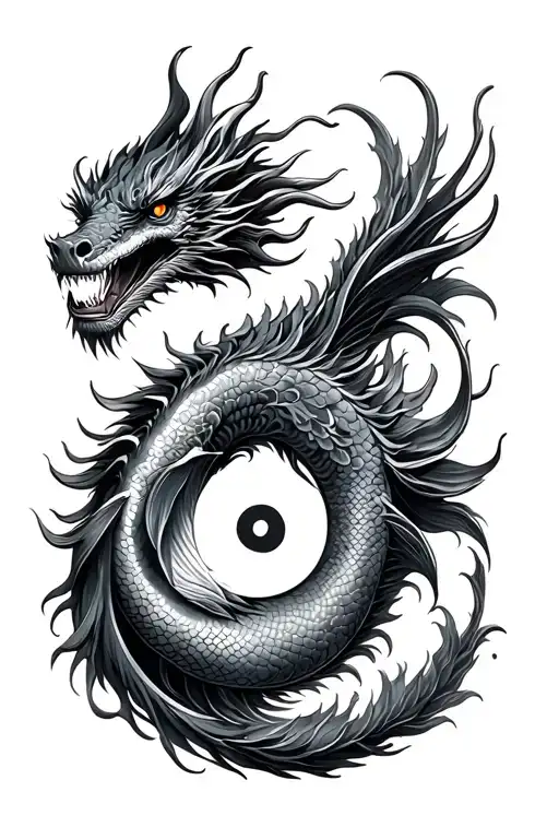 dragon and fish yin yang tattoo design idea
