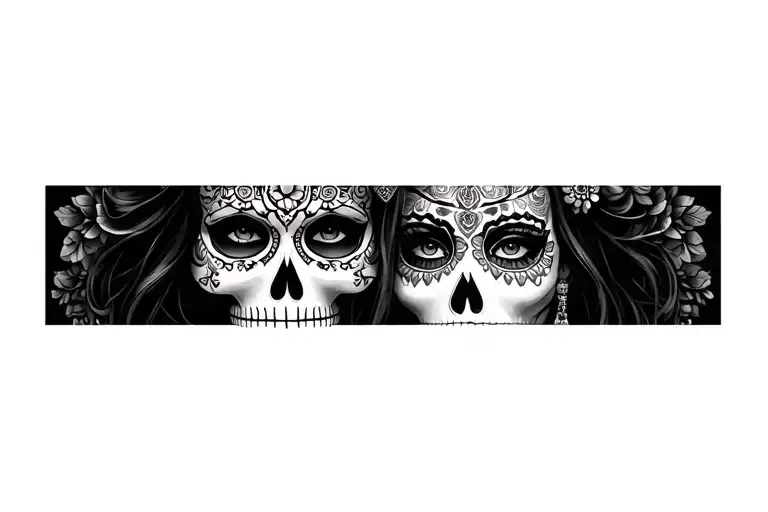 chicano face half woman and other half sugar skull tattoo design idea